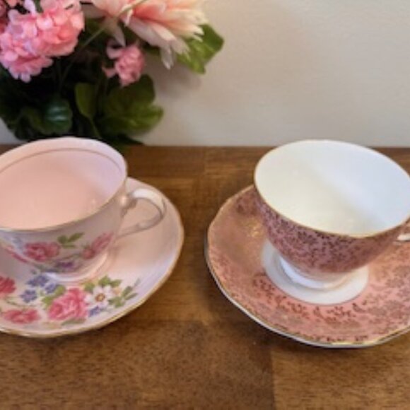 Vintage‎ Colclough Bone China Teacups Saucers Pink Floral Gold Trim England - Picture 4 of 7